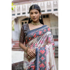 Seduva Women's Faux_Tussar Floral Jal With Patola Print Saree With Unstitched Blouse 5.5Mtr (Black)