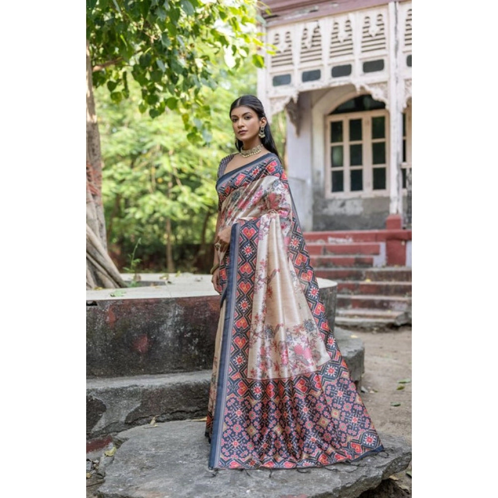 Seduva Women's Faux_Tussar Floral Jal With Patola Print Saree With Unstitched Blouse 5.5Mtr (Black)