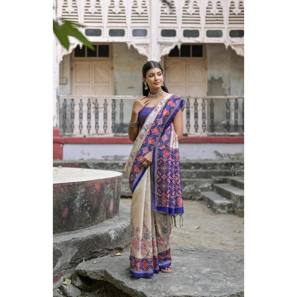 Seduva Women's Faux_Tussar Floral Jal With Patola Print Saree With Unstitched Blouse 5.5Mtr (Blue)