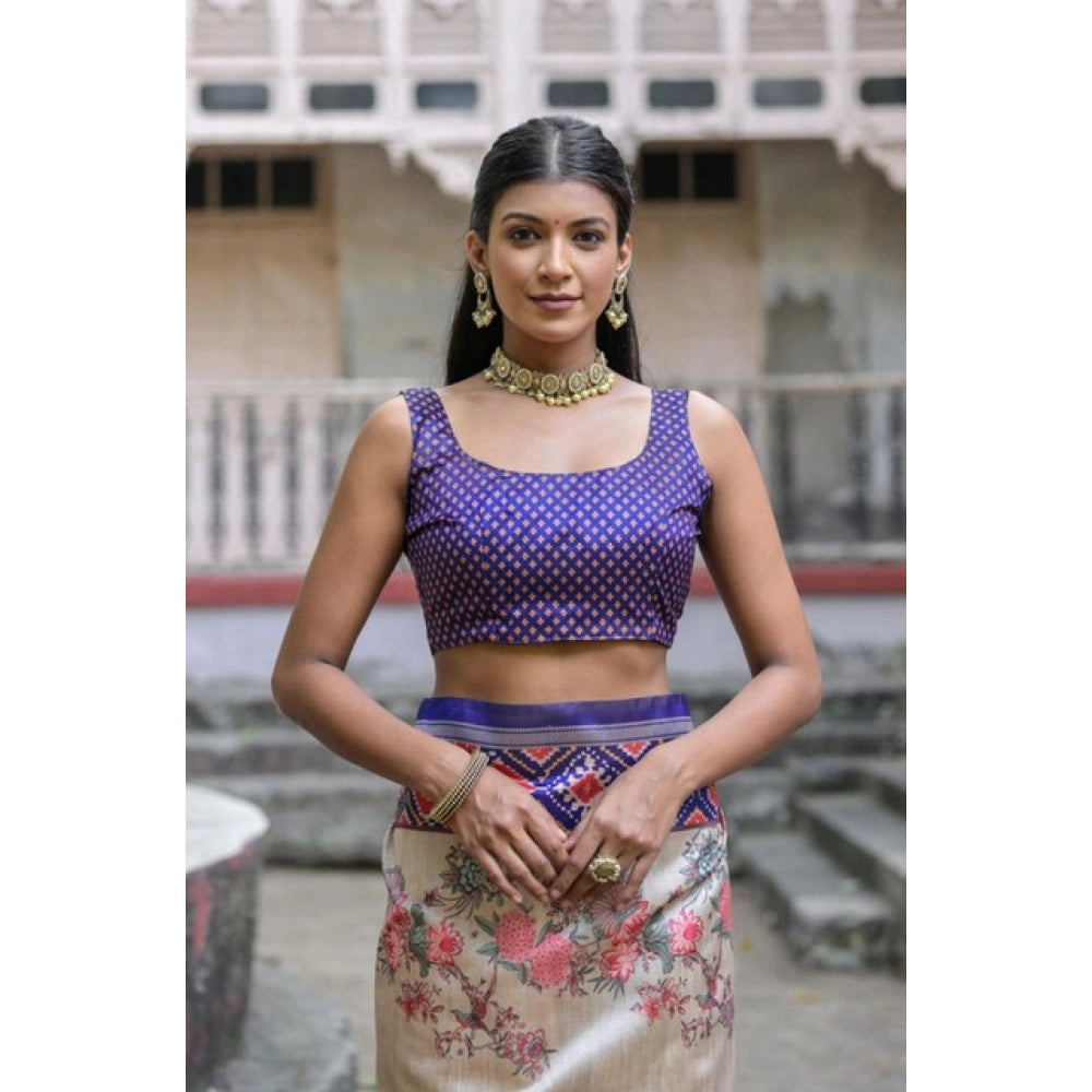 Seduva Women's Faux_Tussar Floral Jal With Patola Print Saree With Unstitched Blouse 5.5Mtr (Blue)