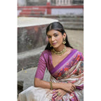 Seduva Women's Faux_Tussar Floral Jal With Patola Print Saree With Unstitched Blouse 5.5Mtr (Lavender)