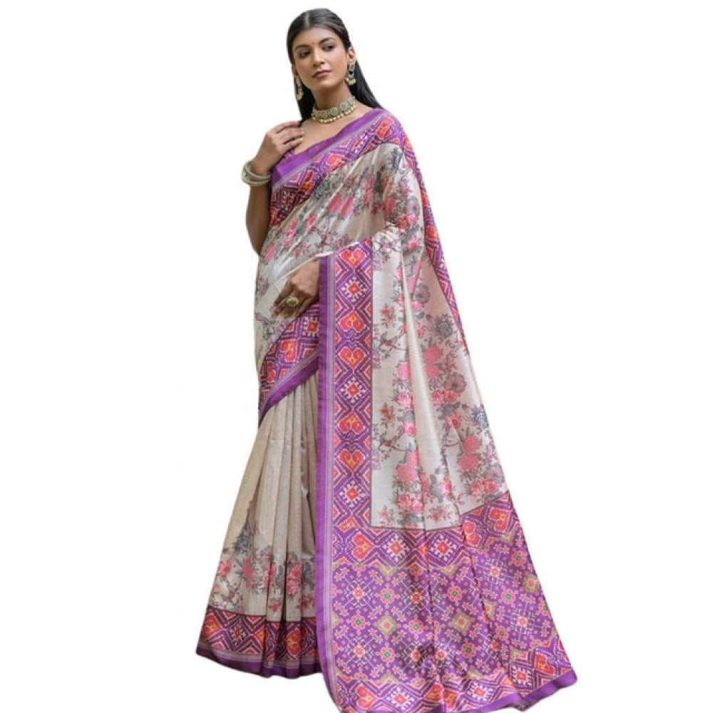Seduva Women's Faux_Tussar Floral Jal With Patola Print Saree With Unstitched Blouse 5.5Mtr (Lavender)