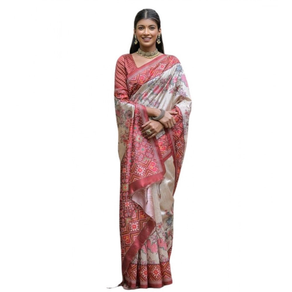 Seduva Women's Faux_Tussar Floral Jal With Patola Print Saree With Unstitched Blouse 5.5Mtr (Maroon)