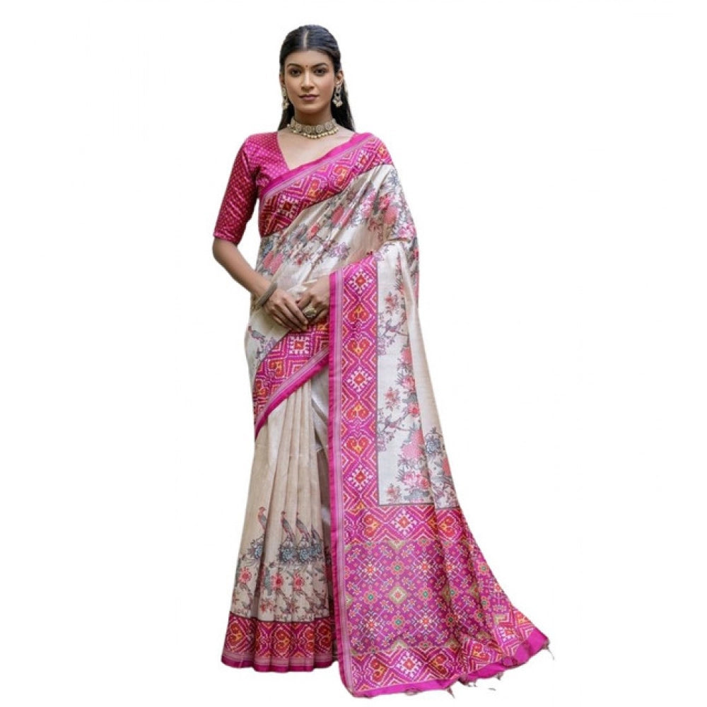 Seduva Women's Faux_Tussar Floral Jal With Patola Print Saree With Unstitched Blouse 5.5Mtr (Pink)