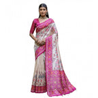 Seduva Women's Faux_Tussar Floral Jal With Patola Print Saree With Unstitched Blouse 5.5Mtr (Pink)