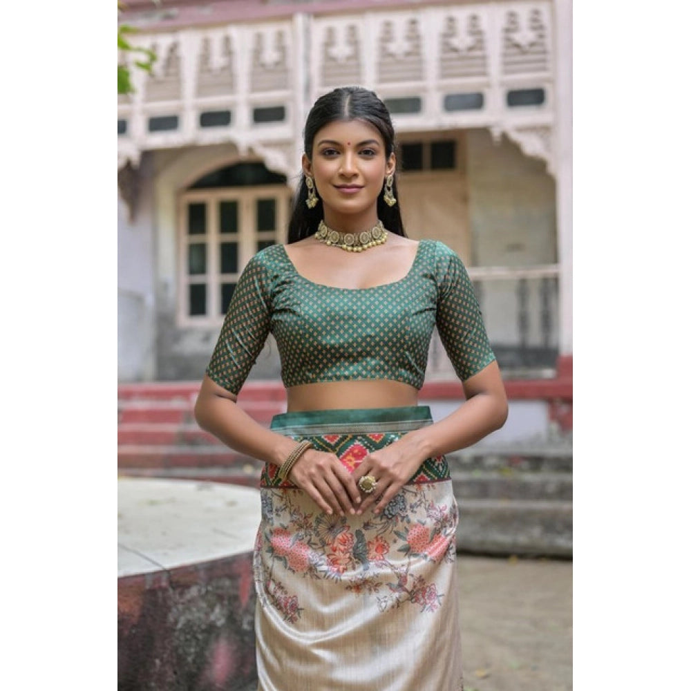 Seduva Women's Faux_Tussar Floral Jal With Patola Print Saree With Unstitched Blouse 5.5Mtr (Teal)