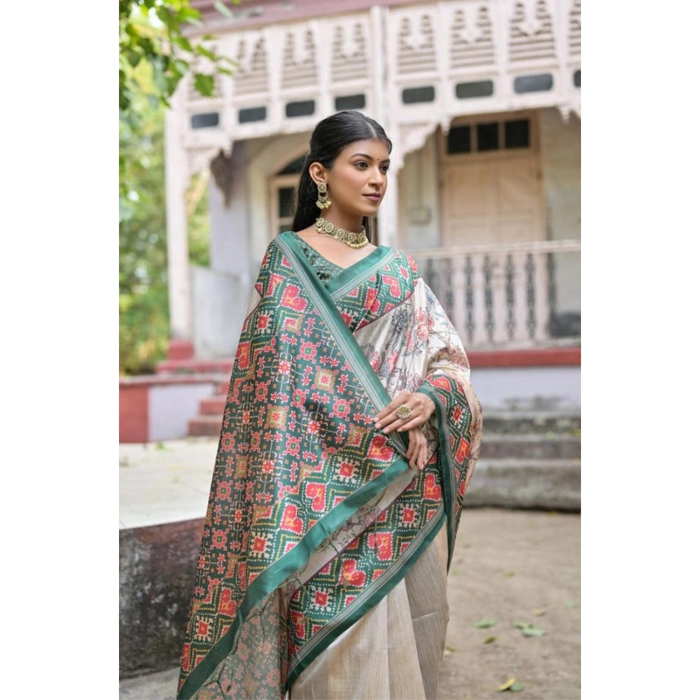 Seduva Women's Faux_Tussar Floral Jal With Patola Print Saree With Unstitched Blouse 5.5Mtr (Teal)