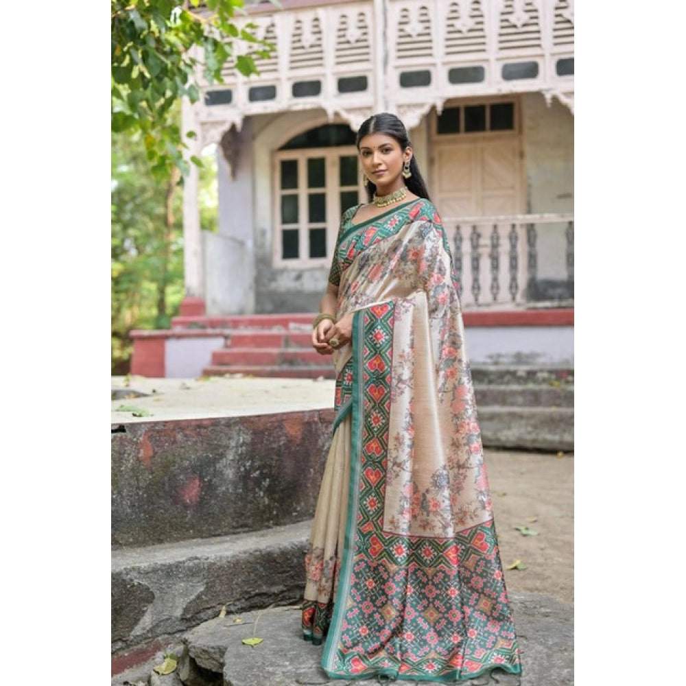 Seduva Women's Faux_Tussar Floral Jal With Patola Print Saree With Unstitched Blouse 5.5Mtr (Teal)