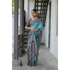 Seduva Women's Faux_Tussar Ikat Saree With Unstitched Blouse 5.5Mtr (Aqua_Blue)