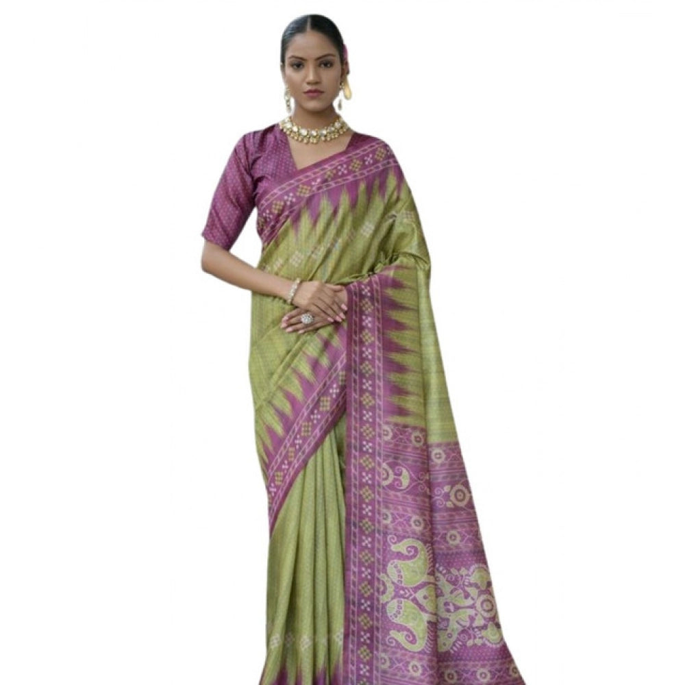 Seduva Women's Faux_Tussar Ikat Saree With Unstitched Blouse 5.5Mtr (Green)