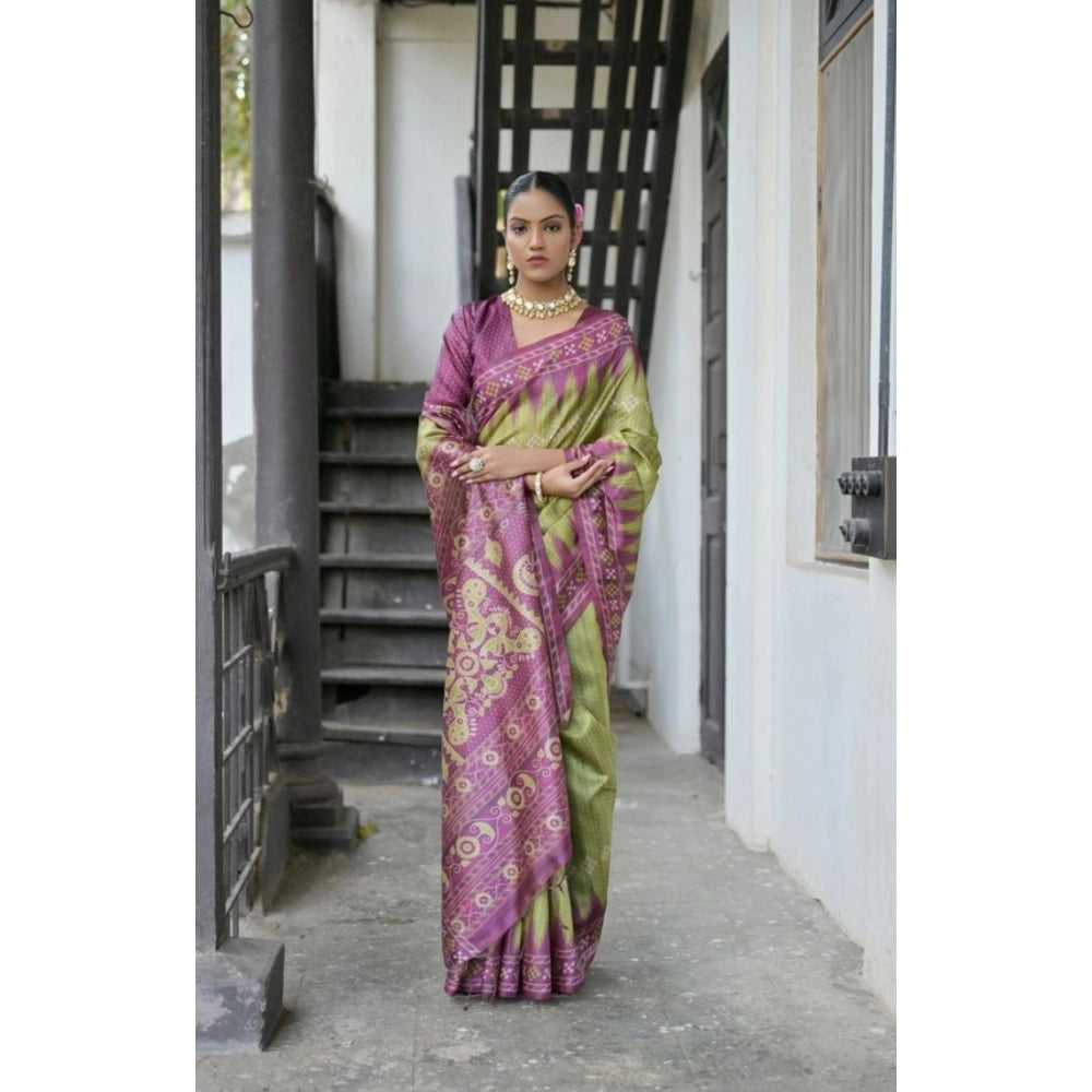 Seduva Women's Faux_Tussar Ikat Saree With Unstitched Blouse 5.5Mtr (Green)