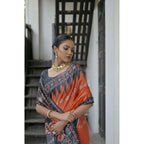 Seduva Women's Faux_Tussar Ikat Saree With Unstitched Blouse 5.5Mtr (Orange)
