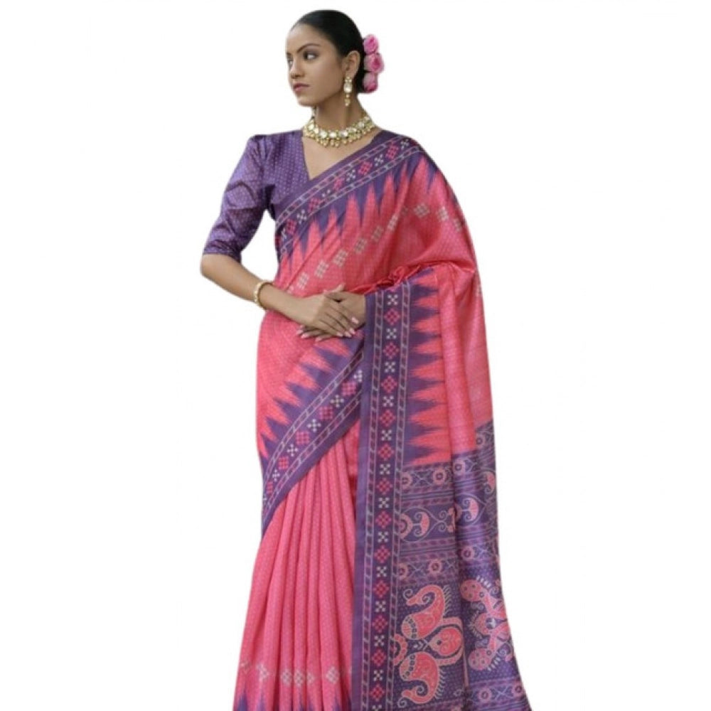 Seduva Women's Faux_Tussar Ikat Saree With Unstitched Blouse 5.5Mtr (Peach)