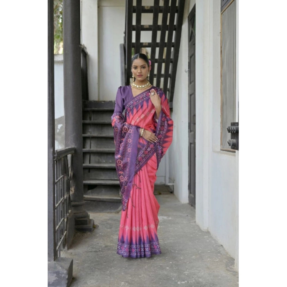 Seduva Women's Faux_Tussar Ikat Saree With Unstitched Blouse 5.5Mtr (Peach)