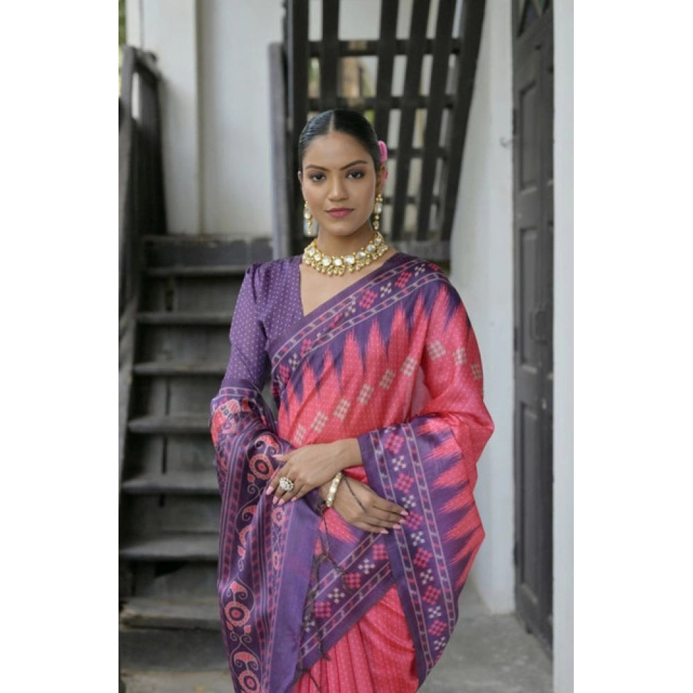 Seduva Women's Faux_Tussar Ikat Saree With Unstitched Blouse 5.5Mtr (Peach)