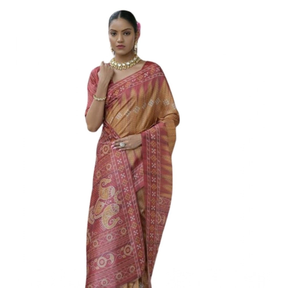 Seduva Women's Faux_Tussar Ikat Saree With Unstitched Blouse 5.5Mtr (Rust)