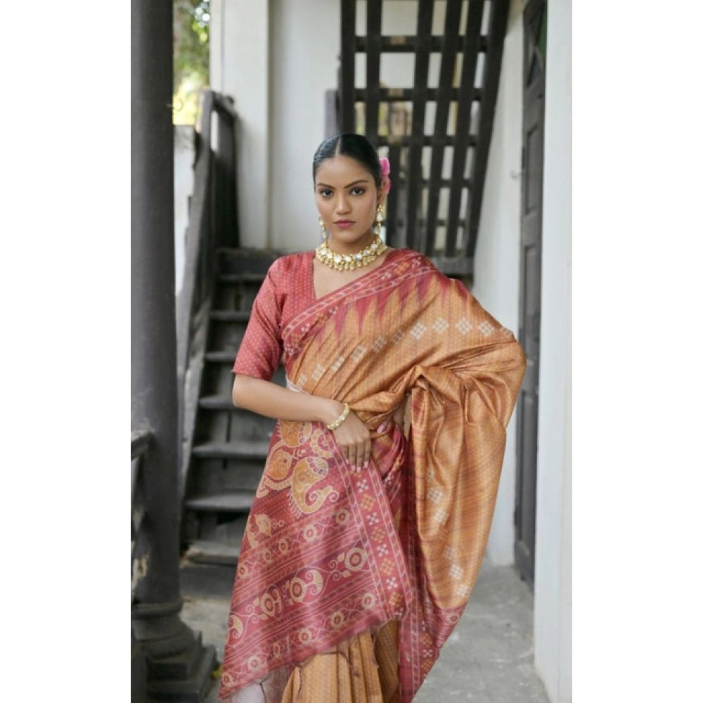 Seduva Women's Faux_Tussar Ikat Saree With Unstitched Blouse 5.5Mtr (Rust)