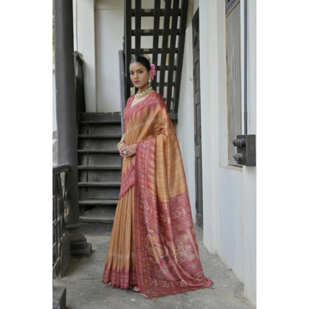 Seduva Women's Faux_Tussar Ikat Saree With Unstitched Blouse 5.5Mtr (Rust)