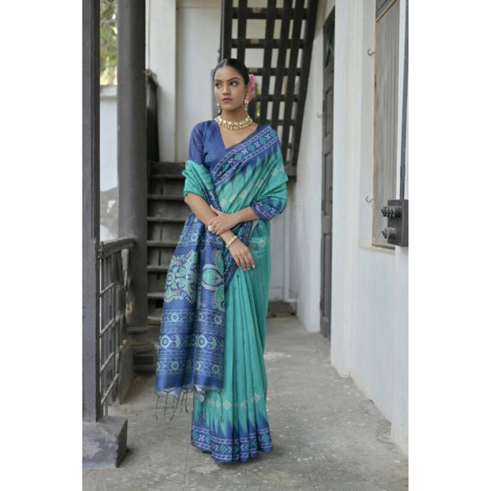 Seduva Women's Faux_Tussar Ikat Saree With Unstitched Blouse 5.5Mtr (Sea_Green)