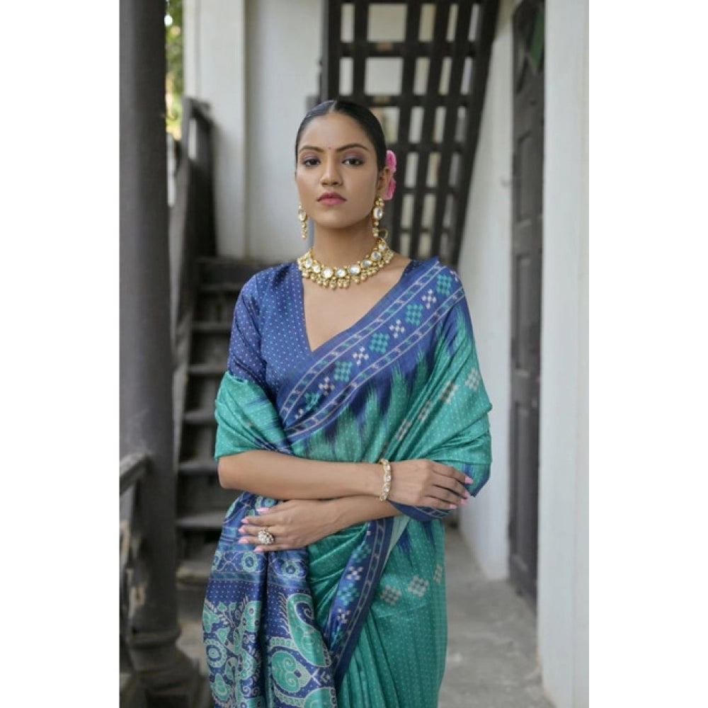 Seduva Women's Faux_Tussar Ikat Saree With Unstitched Blouse 5.5Mtr (Sea_Green)