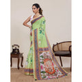 Seduva Women's Linen Floral Printed Saree With Unstitched Blouse 5.5Mtr (Light Green)