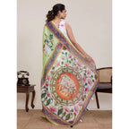 Seduva Women's Linen Floral Printed Saree With Unstitched Blouse 5.5Mtr (Light Green)