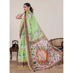 Seduva Women's Linen Floral Printed Saree With Unstitched Blouse 5.5Mtr (Light Green)