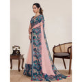 Seduva Women's Linen Floral Printed Saree With Unstitched Blouse 5.5Mtr (Peach Pink)