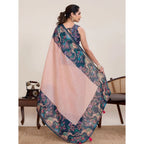 Seduva Women's Linen Floral Printed Saree With Unstitched Blouse 5.5Mtr (Peach Pink)