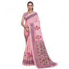 Seduva Women's Linen Floral Printed Saree With Unstitched Blouse 5.5Mtr (Pink)
