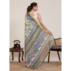 Seduva Women's Linen Floral Printed Saree With Unstitched Blouse 5.5Mtr (Pista Green)