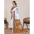 Seduva Women's Linen Floral Printed Saree With Unstitched Blouse 5.5Mtr (White)