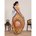 Seduva Women's Linen Floral Printed Saree With Unstitched Blouse 5.5Mtr (White)