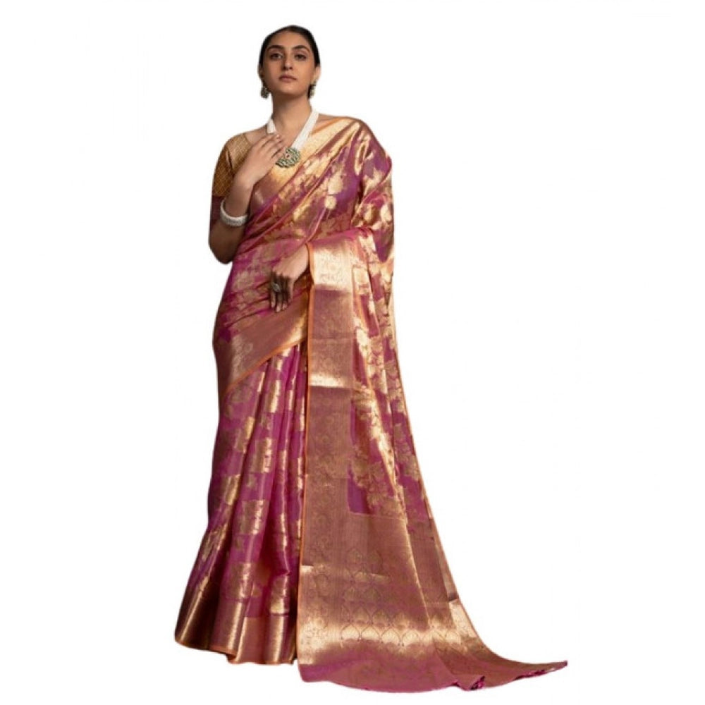 Seduva Women's Organza Woven Saree With Unstitched Blouse 5.5Mtr (Purple)