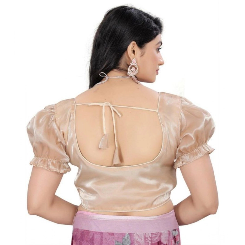 Seduva Women's Jimmy Solid Designer Neck Elastic Sleeve Readymade Blouse (Beige 38 , Alterable up to 42)-PID65826