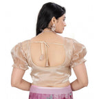Seduva Women's Jimmy Solid Designer Neck Elastic Sleeve Readymade Blouse (Beige 38 , Alterable up to 42)-PID65826