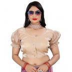 Seduva Women's Jimmy Solid Designer Neck Elastic Sleeve Readymade Blouse (Beige 38 , Alterable up to 42)-PID65826