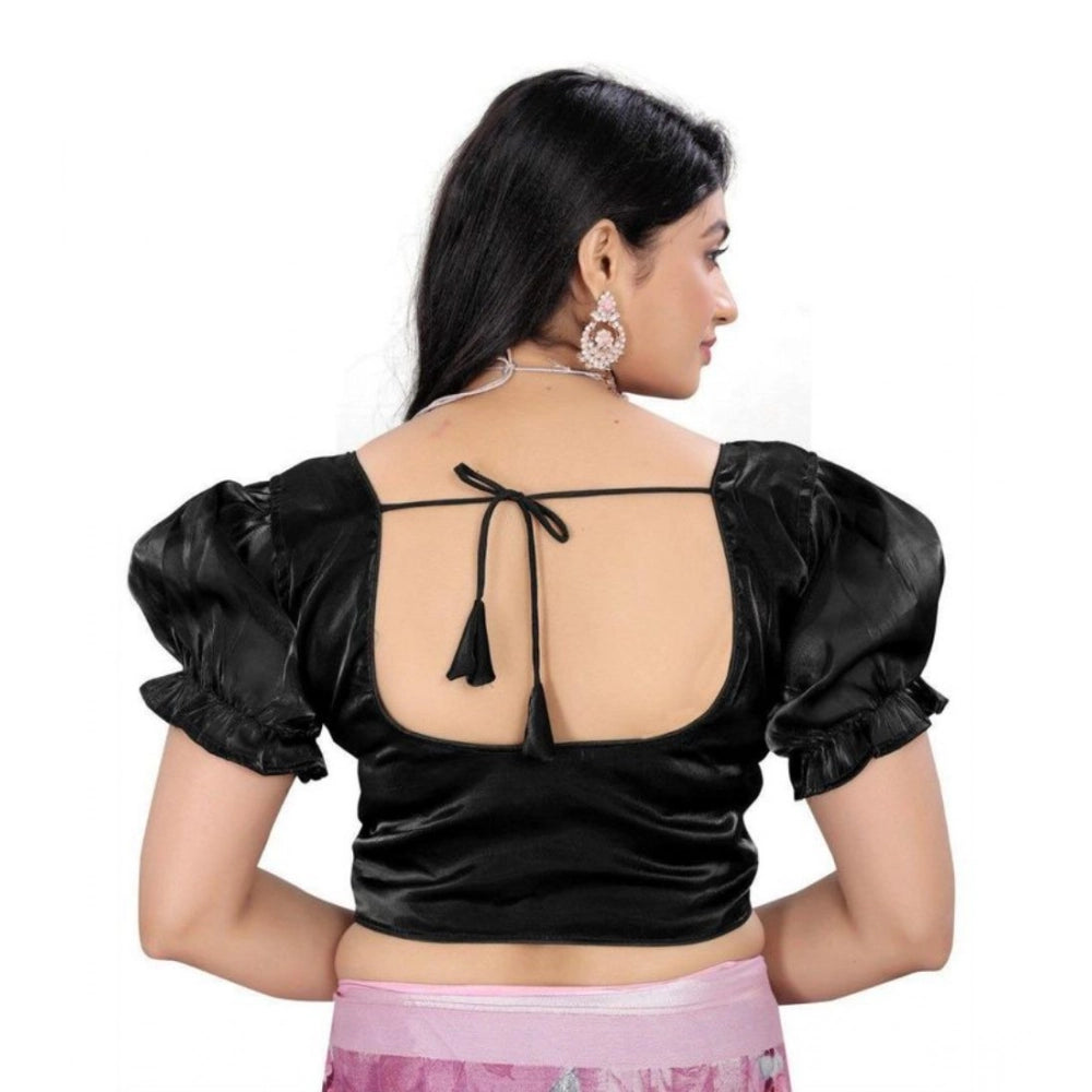 Seduva Women's Jimmy Solid Designer Neck Elastic Sleeve Readymade Blouse (Black 38 , Alterable up to 42)-PID65827