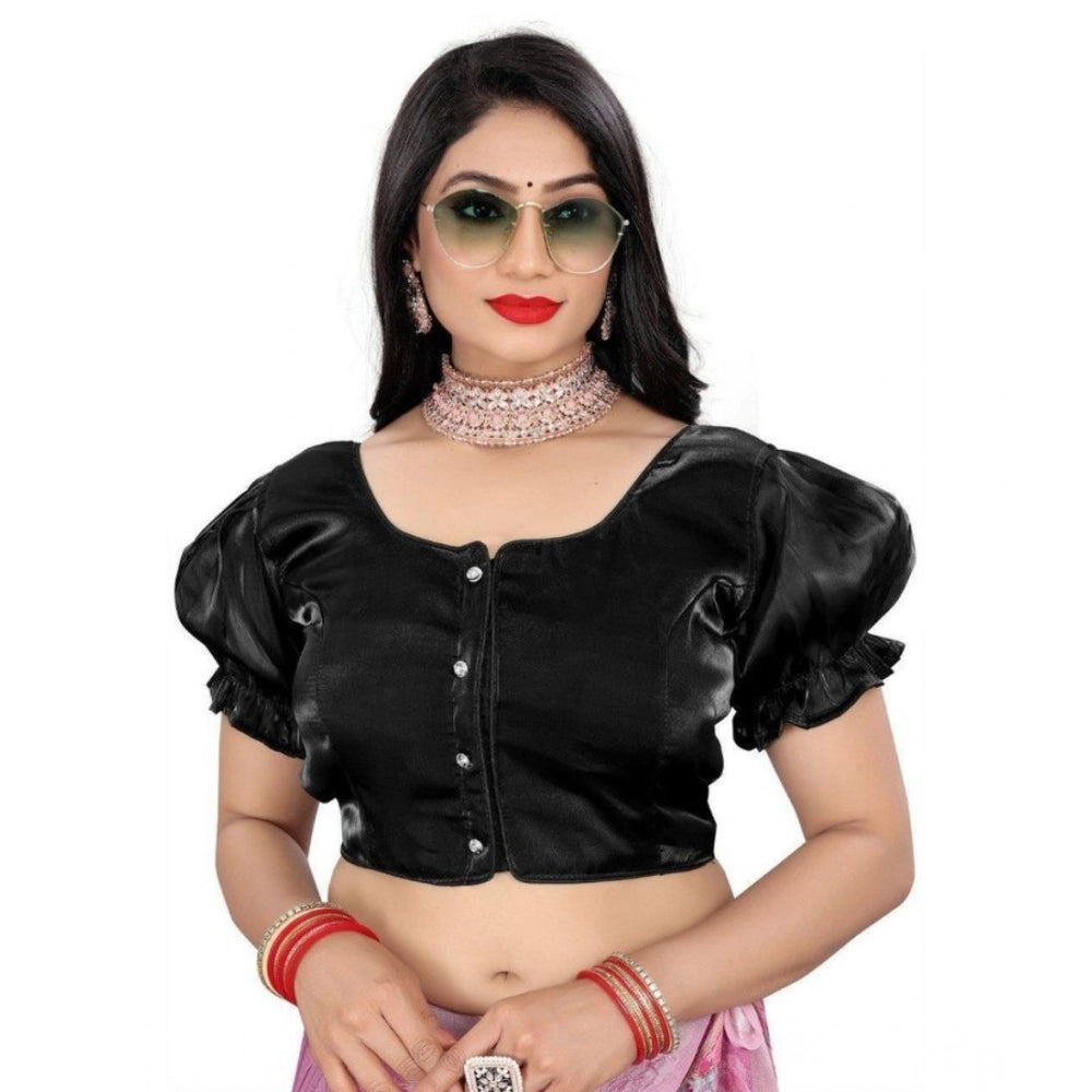 Seduva Women's Jimmy Solid Designer Neck Elastic Sleeve Readymade Blouse (Black 38 , Alterable up to 42)-PID65827