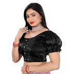 Seduva Women's Jimmy Solid Designer Neck Elastic Sleeve Readymade Blouse (Black 38 , Alterable up to 42)-PID65827