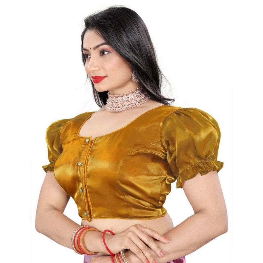 Seduva Women's Jimmy Solid Designer Neck Elastic Sleeve Readymade Blouse (Gold 38 , Alterable up to 42)-PID65828