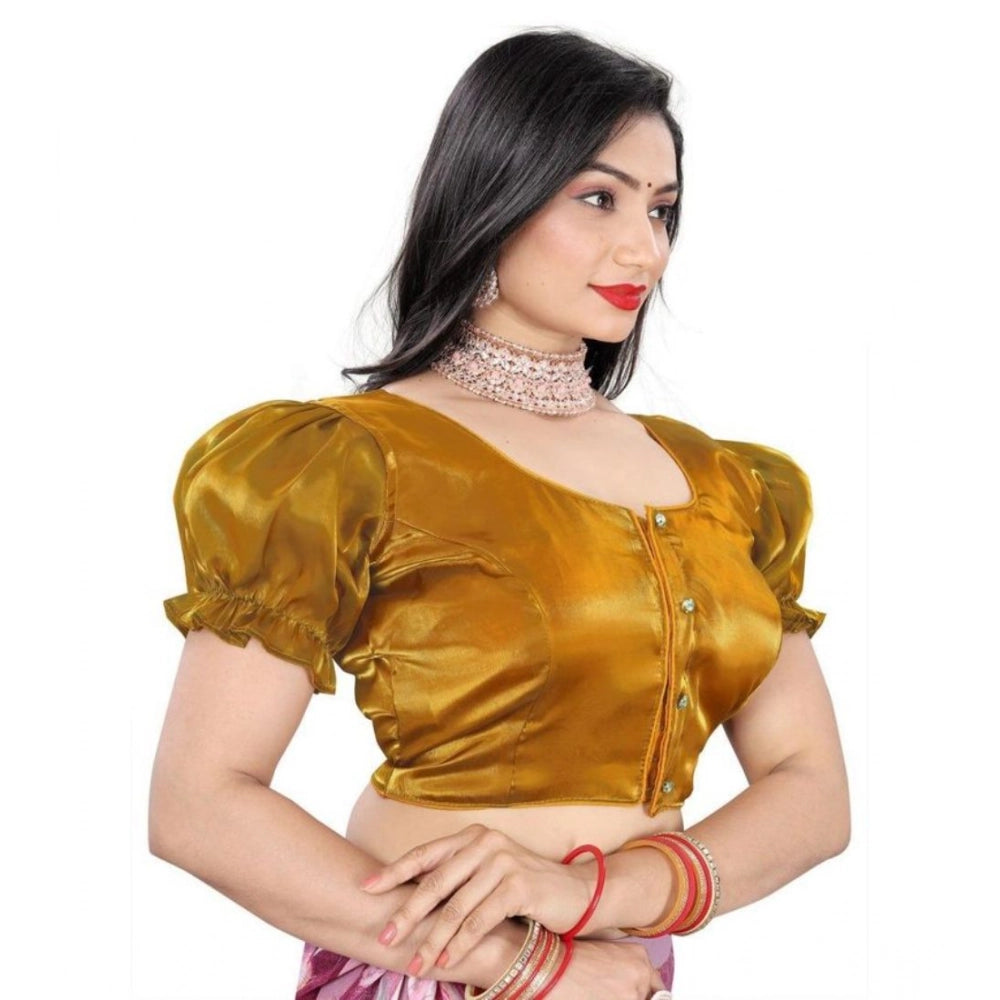 Seduva Women's Jimmy Solid Designer Neck Elastic Sleeve Readymade Blouse (Gold 38 , Alterable up to 42)-PID65828