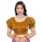 Seduva Women's Jimmy Solid Designer Neck Elastic Sleeve Readymade Blouse (Gold 38 , Alterable up to 42)-PID65828