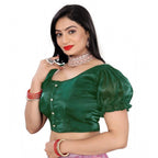 Seduva Women's Jimmy Solid Designer Neck Elastic Sleeve Readymade Blouse (Green 38 , Alterable up to 42)-PID65829