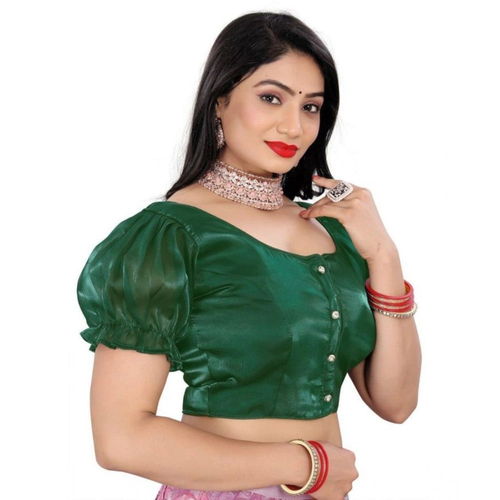 Seduva Women's Jimmy Solid Designer Neck Elastic Sleeve Readymade Blouse (Green 38 , Alterable up to 42)-PID65829