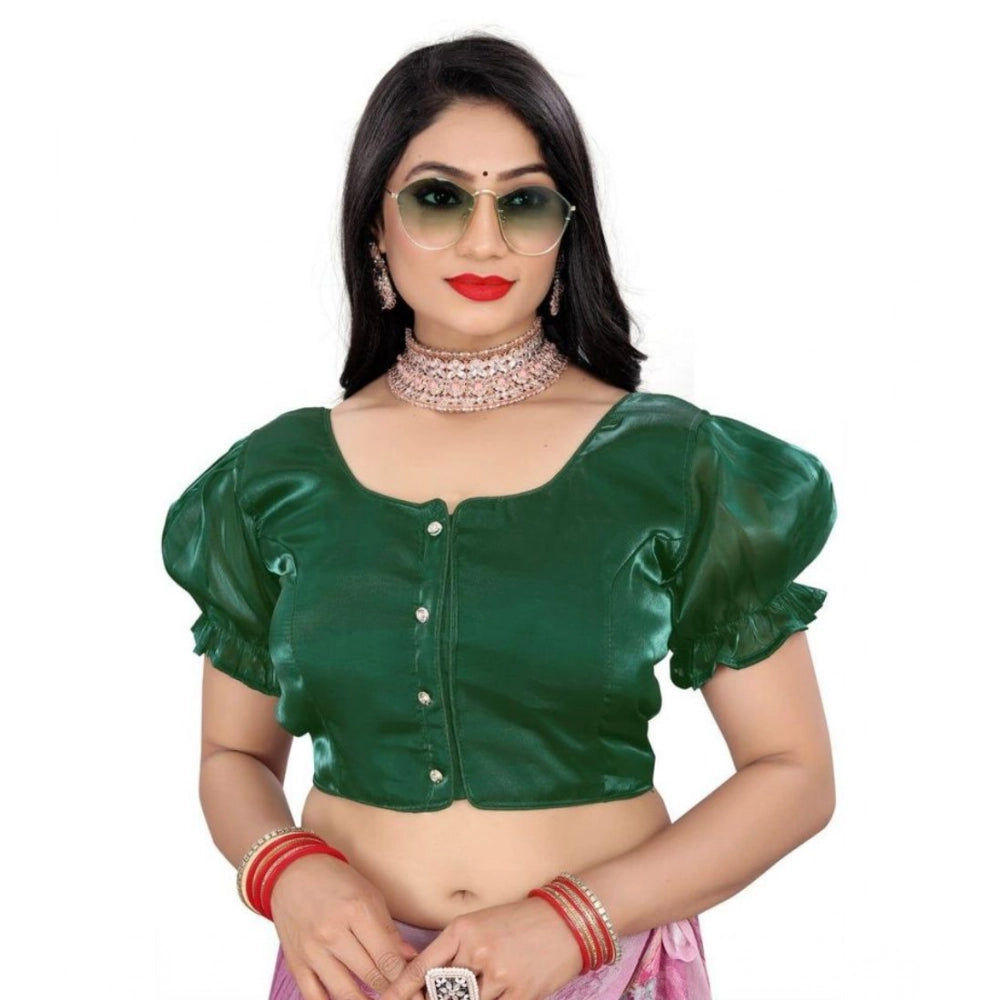 Seduva Women's Jimmy Solid Designer Neck Elastic Sleeve Readymade Blouse (Green 38 , Alterable up to 42)-PID65829