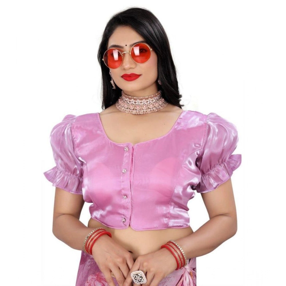 Seduva Women's Jimmy Solid Designer Neck Elastic Sleeve Readymade Blouse (Light Pink 38 , Alterable up to 42)-PID65830