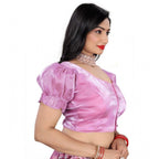 Seduva Women's Jimmy Solid Designer Neck Elastic Sleeve Readymade Blouse (Light Pink 38 , Alterable up to 42)-PID65830