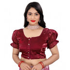 Seduva Women's Jimmy Solid Designer Neck Elastic Sleeve Readymade Blouse (Maroon 38 , Alterable up to 42)-PID65831
