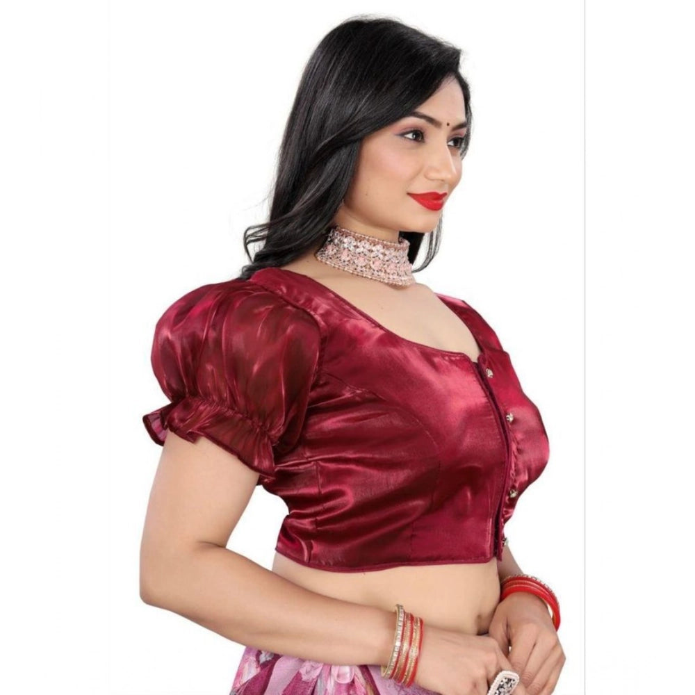 Seduva Women's Jimmy Solid Designer Neck Elastic Sleeve Readymade Blouse (Maroon 38 , Alterable up to 42)-PID65831